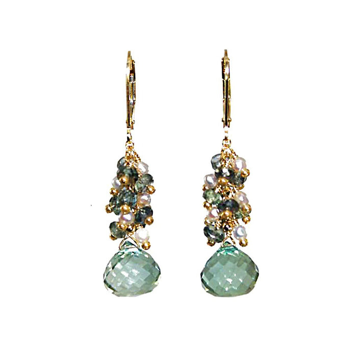 Green Sapphire and Akoya Keshi Pearl Earrings
