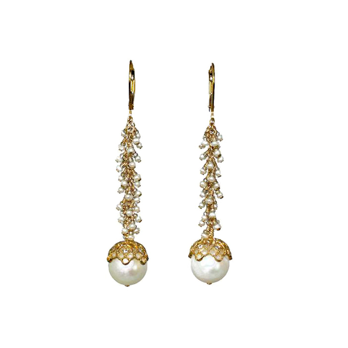 Crown 11mm Pearl Earrings with small pearl clusters