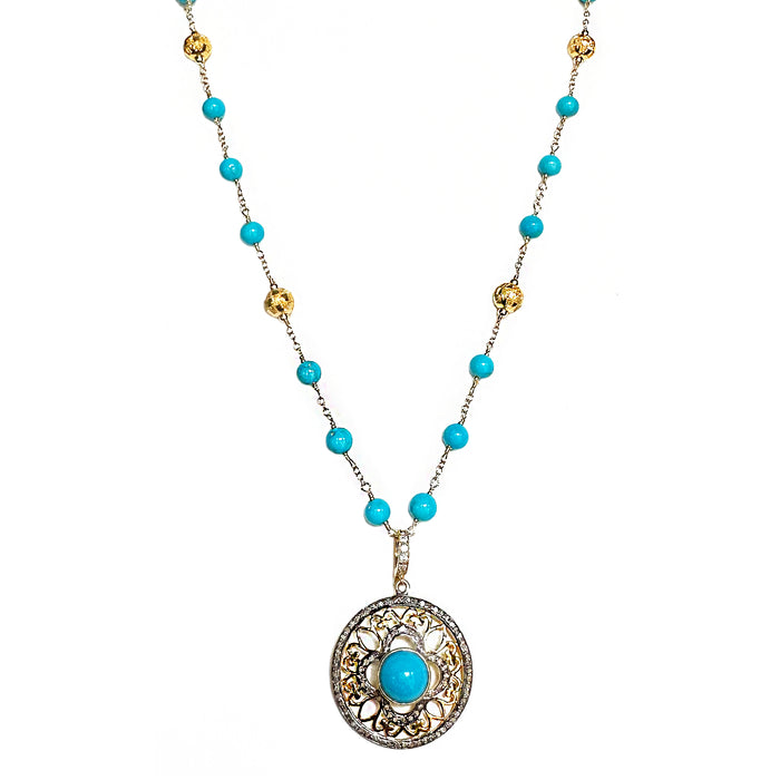 Sleeping Beauty Turquoise and Pave Diamond Necklace