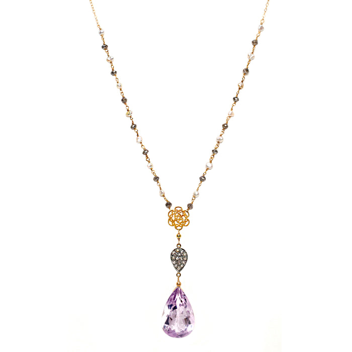 Rose de France with Diamonds and Japanese Akoya Keshi Pearls