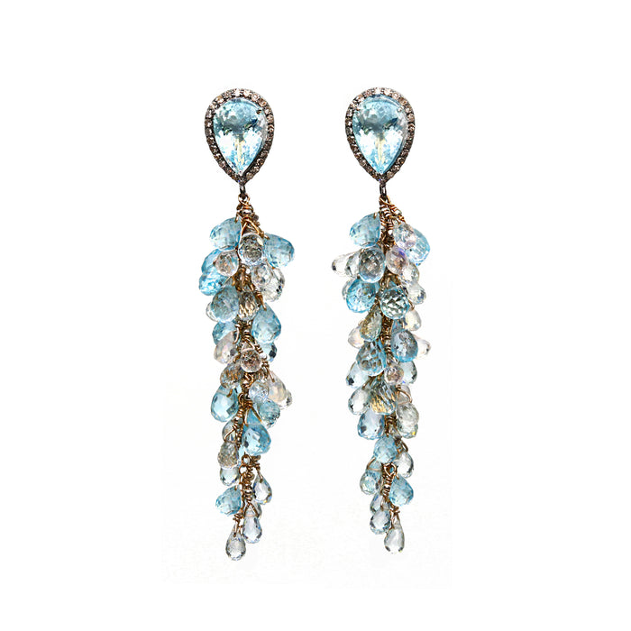 Aquamarine, Pave Diamonds, and Moonstone Earrings