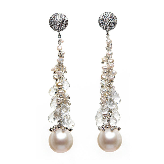 Ivory Pearls with White Topaz and Japanese Akoya Keshi pearl clusters
