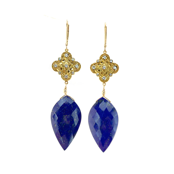 Lapis Lazuli Earrings with pave white topaz