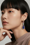14k Gold Dangle Earrings with Blue Opal and Zircon Stones