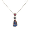 14k Gold Drop Necklace with Blue Opal Pendant and Gem Accents
