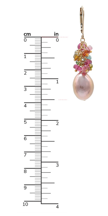 Multi-Colored Tourmaline and Baroque Edison Pearl Earrings