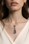 14k Gold Drop Necklace with Blue Opal Pendant and Gem Accents