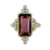 Emerald Cut Deep Pink Tourmaline & Diamond Ring in 14K Gold