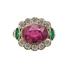 Oval-Cut Rubellite and Emerald Ring in 14K Gold with Diamonds