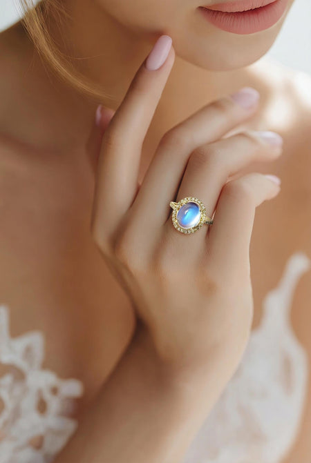 3.95ct Moonstone and Diamond Ring in 14K Gold