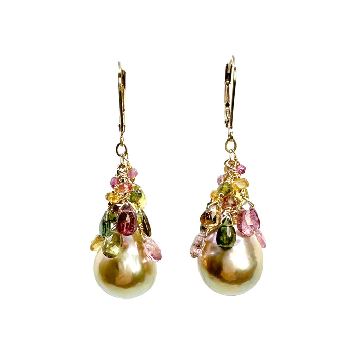 Baroque Pearls with Multi-colored Tourmaline Earrings
