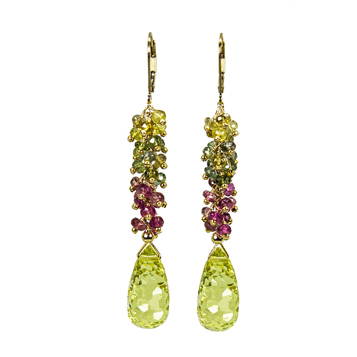 Lemon Quartz and Multi-colored Tourmaline Earrings