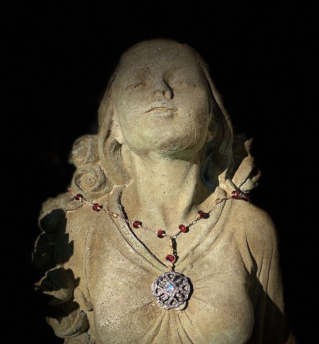 Pave Diamond, Moonstone & Garnet Necklace