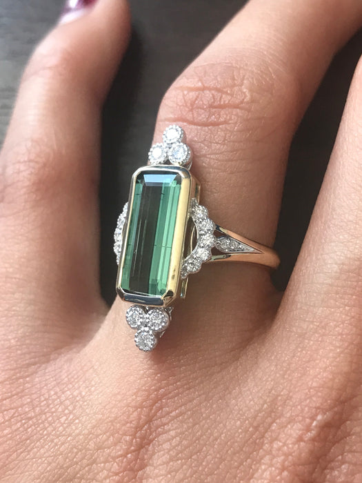 Indicolite Tourmaline and Diamonds in 14K yellow and white gold