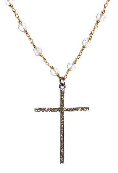 Pave Diamond Cross on Handmade White Topaz chain