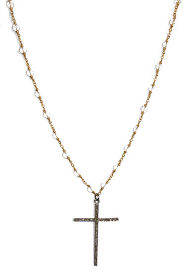 Pave Diamond Cross on Handmade White Topaz chain