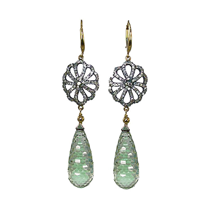 Pave Diamond Green Amethyst (Prasiolite) Earrings