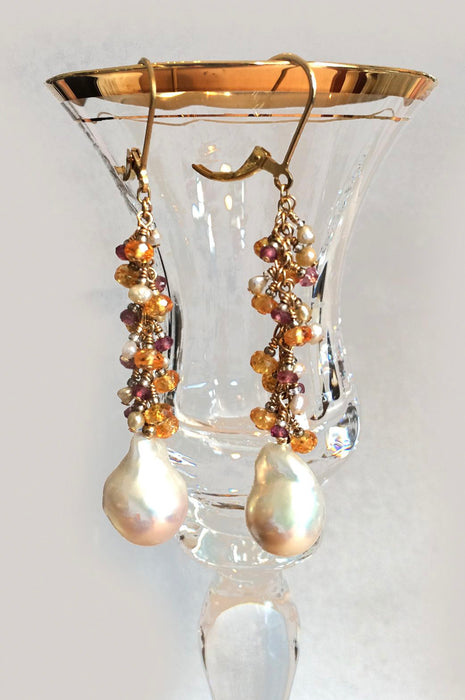 Baroque Pearls and Multi-Colored Garnet Clusters