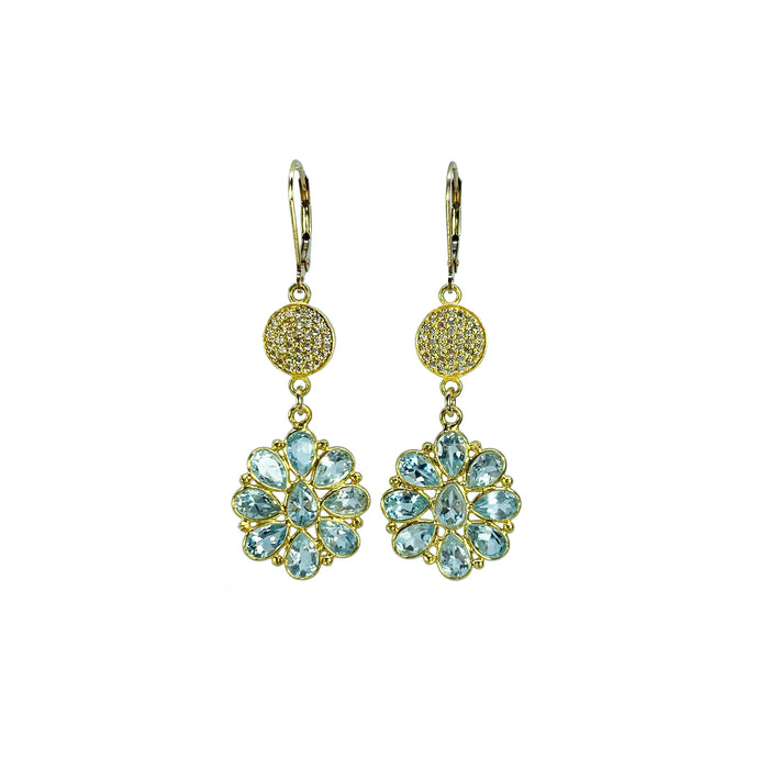 Blue Topaz Flowers with Pave White Topaz Discs