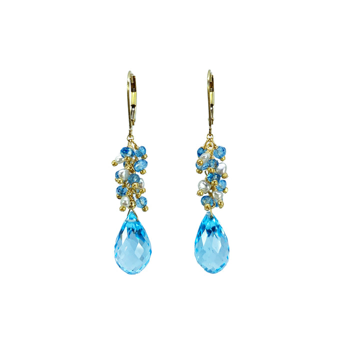 Blue Topaz and Akoya Keshi Pearl Earrings