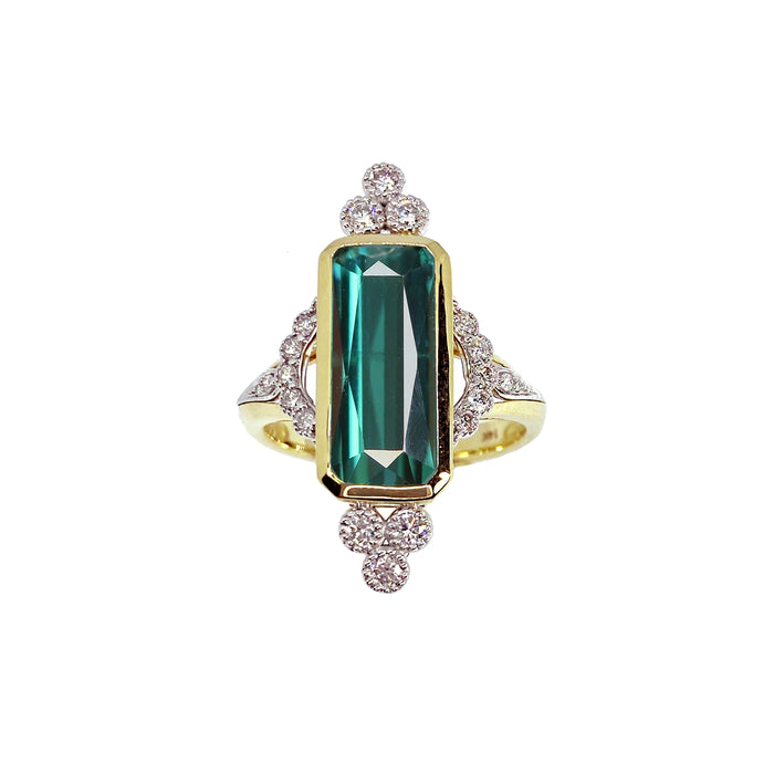 Indicolite Tourmaline and Diamonds in 14K yellow and white gold