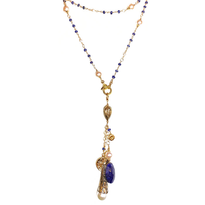 Sapphire and Pearl Long Lariat