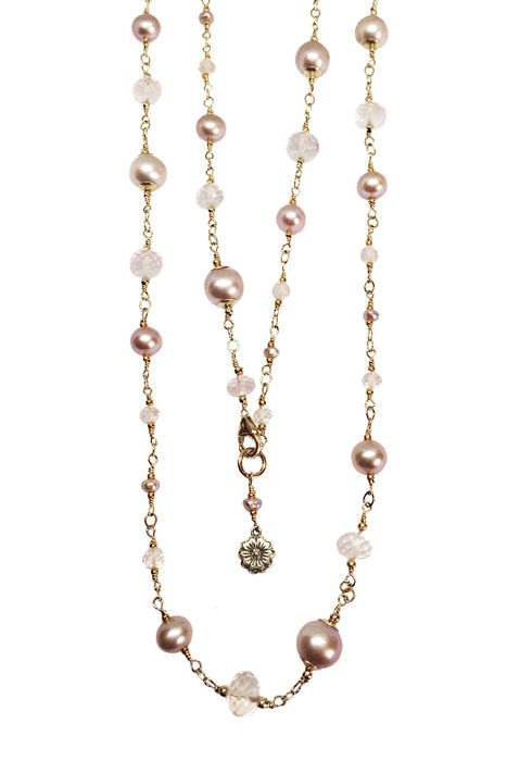 Pearl and rose quartz Station Necklace