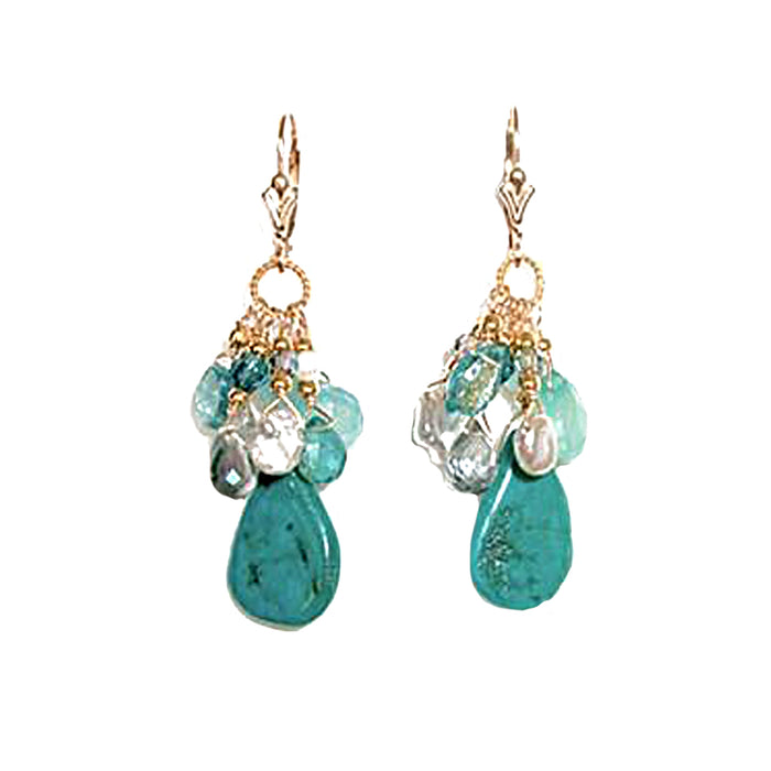 Turquoise, Apatite, Keshi Pearls and Chalcedony Earrings